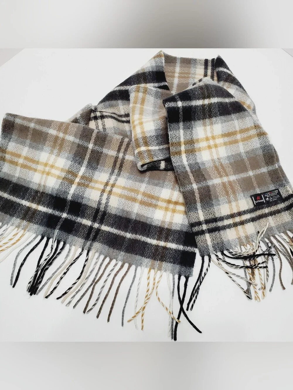 V. Fraas Brown & Black Plaid Men's Scarf 63x15.5